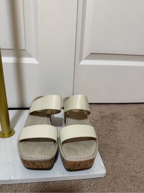 Sam Edelman Cream Double-Strap Cork Platform Sandals